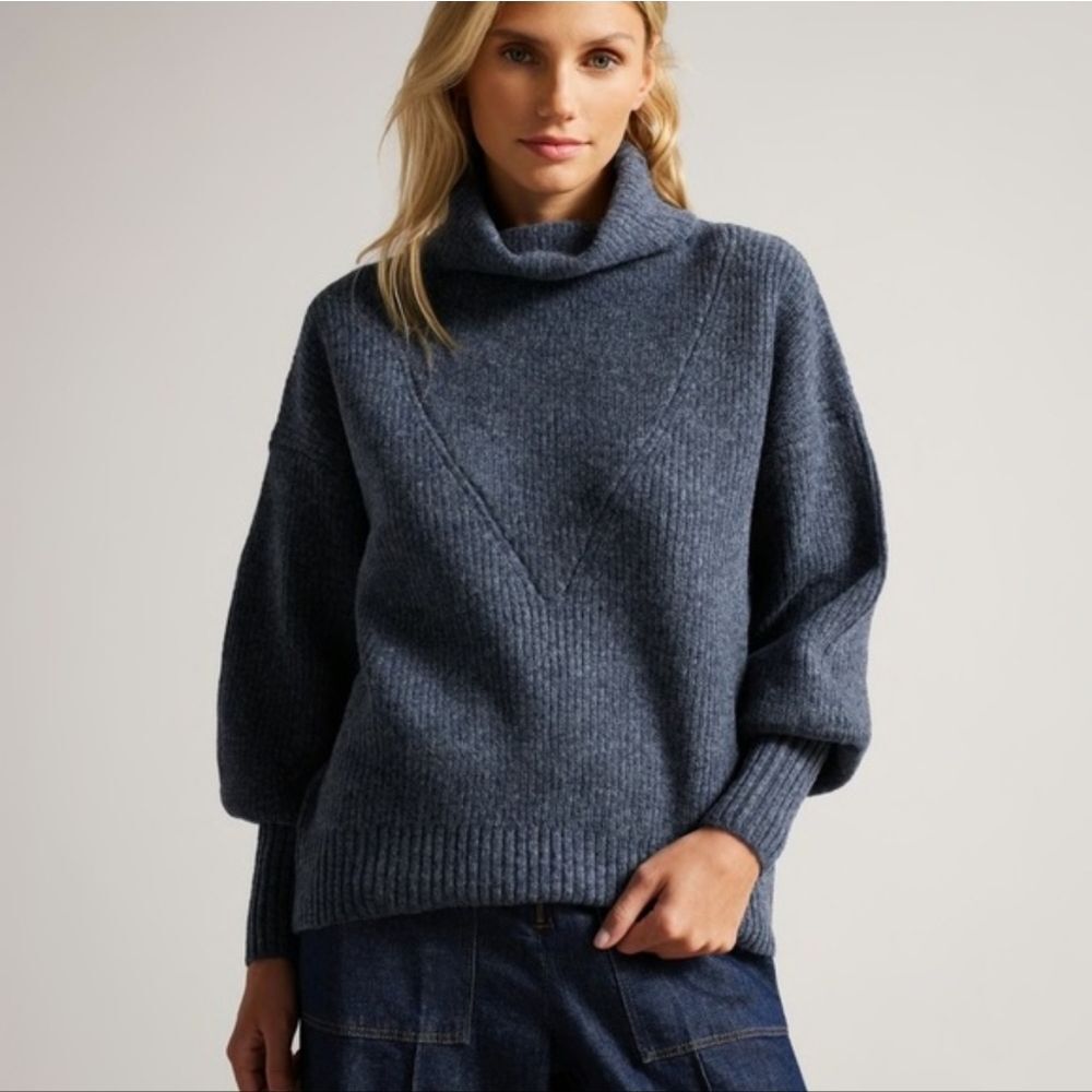 Ted Baker | Cchloe High Neck Chunky Ribbed Blue Sweater size 5/US 12